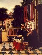 Pieter de Hooch Woman and a Maid with a Pail in a Courtyard oil painting reproduction